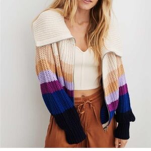 Aerie Double Zip Colorblock Cardigan